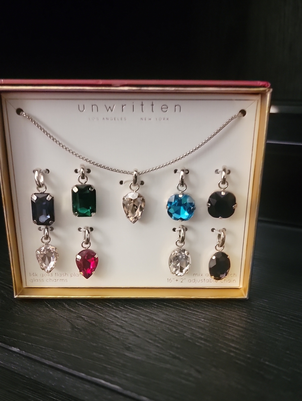 Unwritten Multi-Charm Necklace with Blue, Green, Pink & Black Crystals